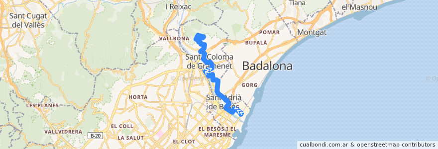 Mapa del recorrido B14 Sant Adrià de Besòs Estació Rodalies - Santa Coloma de Gramenet Can Franquesa de la línea  en Barcelonès.