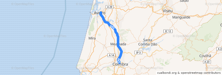 Mapa del recorrido Coimbra > Aveiro (Linha do Norte, Lisboa > Porto) - Linha 1 de la línea  en Portugal.