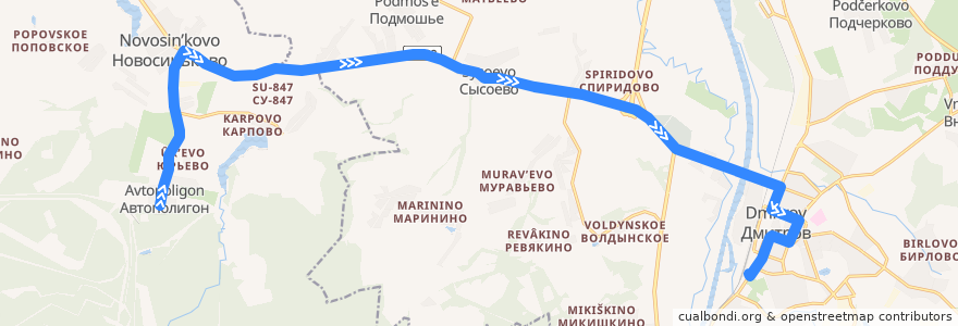 Mapa del recorrido Автобус №41: Автополигон - Дмитров de la línea  en Дмитровский городской округ.