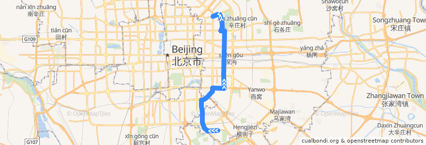 Mapa del recorrido Bus 985: 小红门牌坊 => 双兴苑 de la línea  en 朝阳区.