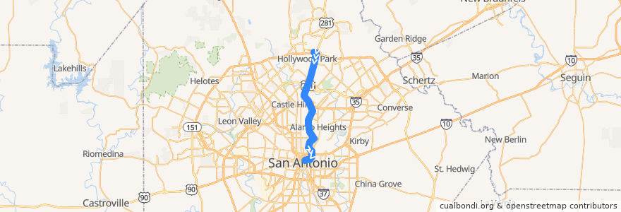 Mapa del recorrido US-281 Express de la línea  en San Antonio.