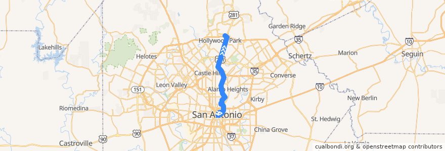 Mapa del recorrido US-281 Express de la línea  en San Antonio.