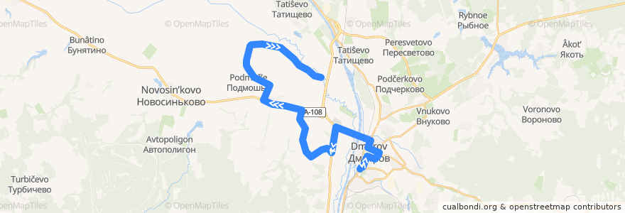 Mapa del recorrido Автобус №28: Дмитров - Фабрика 1 Мая de la línea  en Дмитровский городской округ.