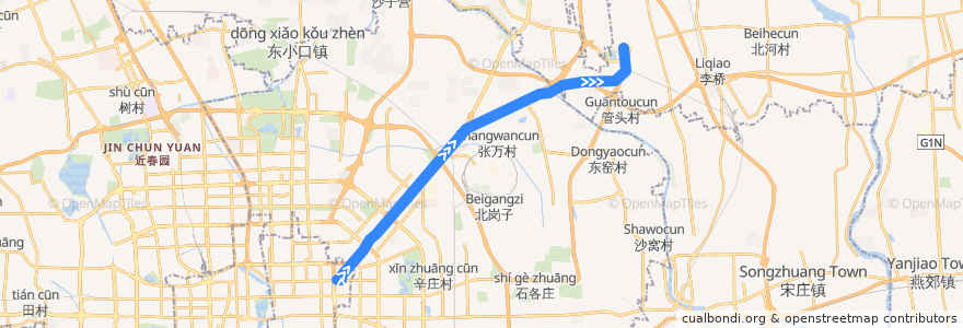 Mapa del recorrido Subway ABC: 东直门 => 首都国际机场 de la línea  en 北京市.