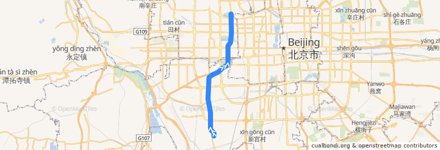 Mapa del recorrido 北京地铁9号线: 郭公庄 => 国家图书馆 de la línea  en Beijing.