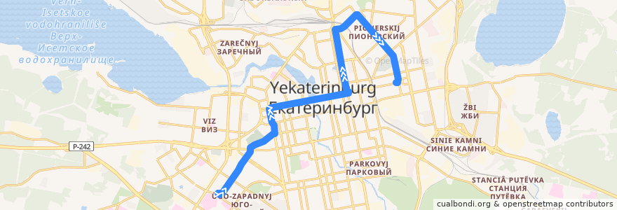 Mapa del recorrido Трамвай 26. Волгоградская - УрФУ de la línea  en городской округ Екатеринбург.