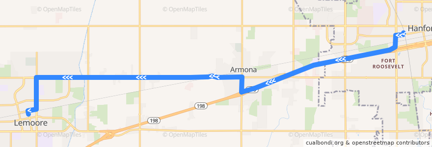 Mapa del recorrido Hanford - Lemoore de la línea  en Kings County.