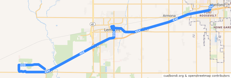 Mapa del recorrido Hanford - NAS de la línea  en Kings County.