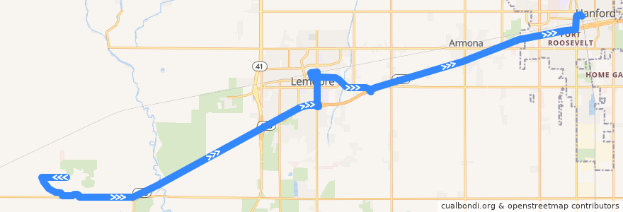 Mapa del recorrido Hanford - NAS de la línea  en Kings County.