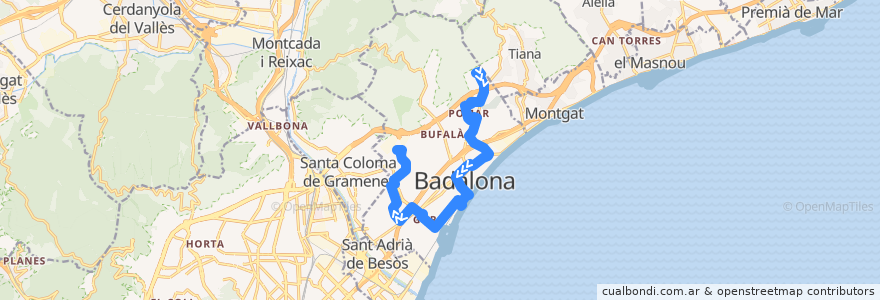 Mapa del recorrido B4 Badalona Mas Ram - Montigalà de la línea  en Badalona.