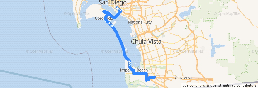 Mapa del recorrido MTS 901 (to Iris Avenue Transit Center, select Sunday trips) de la línea  en San Diego County.