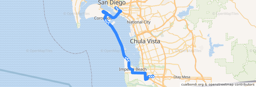 Mapa del recorrido MTS 901 (to 12th & Imperial Transit Center, select Sunday trips) de la línea  en San Diego County.