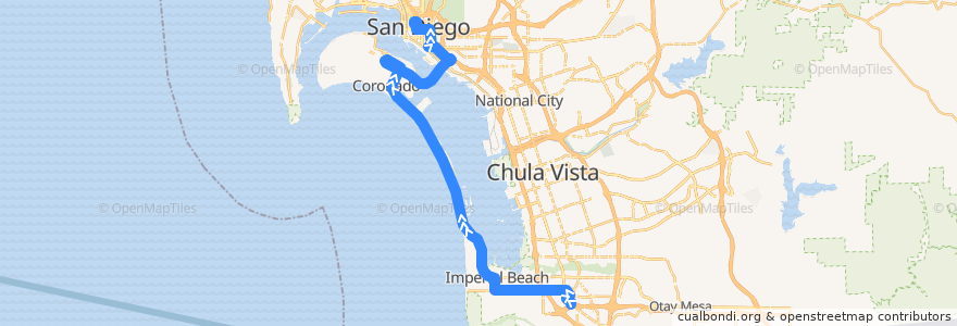 Mapa del recorrido MTS 901 (to Downtown San Diego) de la línea  en San Diego County.