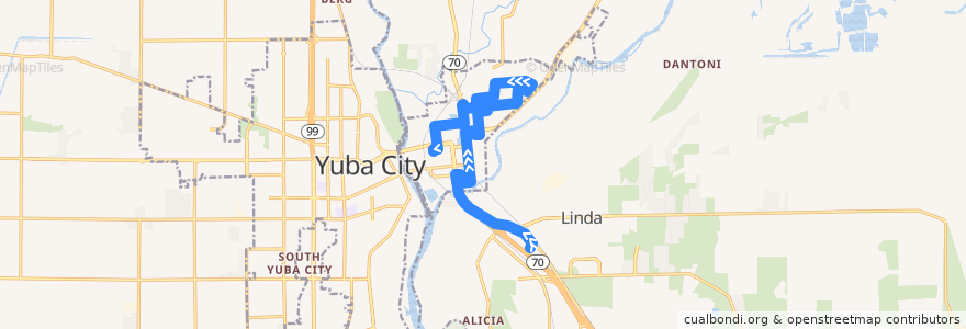 Mapa del recorrido Marysville Loop (Counter Clockwise) de la línea  en Yuba County.