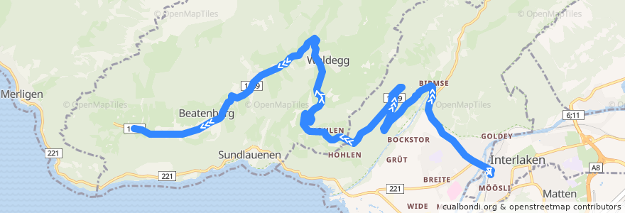 Mapa del recorrido Bus 101: Interlaken West => Beatenberg Station de la línea  en Verwaltungskreis Interlaken-Oberhasli.