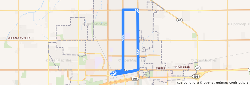 Mapa del recorrido Northeast Hanford de la línea  en Hanford.