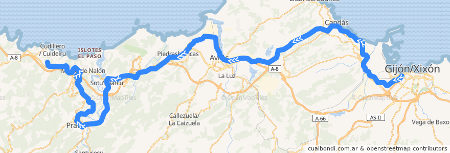 Mapa del recorrido Línea F4 Gijón / Xixón - Cudillero de la línea  en Asturias.