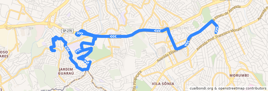 Mapa del recorrido 8025-10 Terminal Morumbi - Jardim Rosa Maria de la línea  en São Paulo.