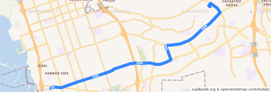 Mapa del recorrido MTS 712L (to Southwestern College) de la línea  en Chula Vista.