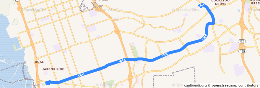 Mapa del recorrido MTS 712 (to Palomar Street Transit Center) de la línea  en Chula Vista.