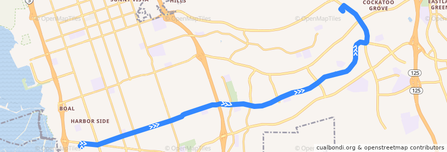 Mapa del recorrido MTS 712 (to Southwestern College) de la línea  en Chula Vista.