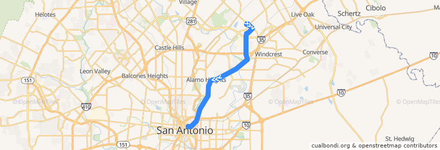 Mapa del recorrido Perrin Beitel Frequent de la línea  en San Antonio.