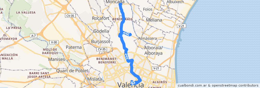 Mapa del recorrido Bus 26: Poeta Querol => Moncada/Alfara de la línea  en València.