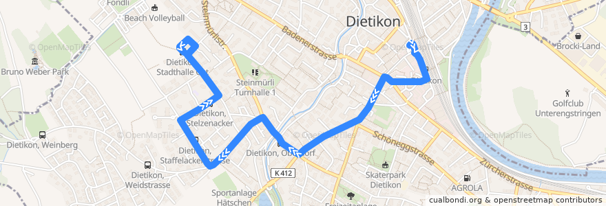 Mapa del recorrido Bus 306: Dietikon, Bahnhof → Stadthalle Ost de la línea  en Dietikon.