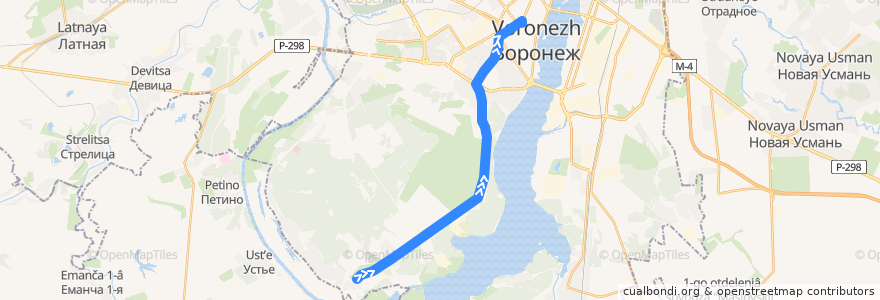 Mapa del recorrido Автобус №22Н: Кинотеатр Спартак - Шилово de la línea  en городской округ Воронеж.