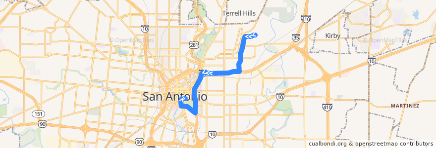 Mapa del recorrido Fort Sam Houston/USO Express de la línea  en San Antonio.
