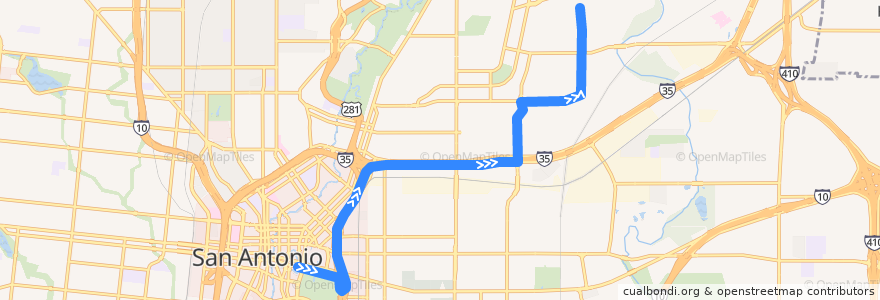 Mapa del recorrido Fort Sam Houston/USO Express de la línea  en San Antonio.