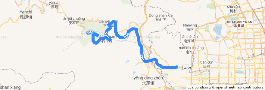 Mapa del recorrido Bus 929: 千军台 => 地铁苹果园西 de la línea  en 门头沟区.