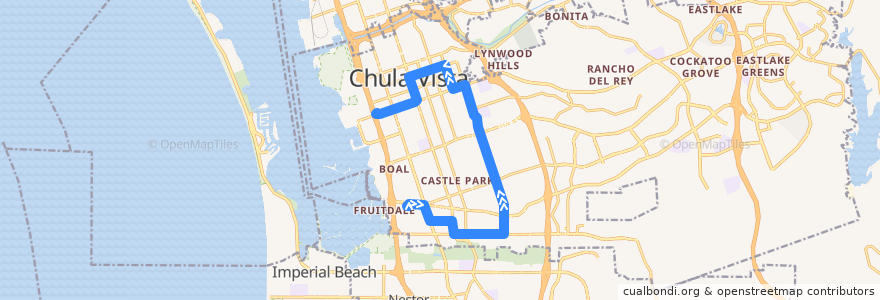 Mapa del recorrido MTS 701 (to H Street Transit Center) de la línea  en Chula Vista.