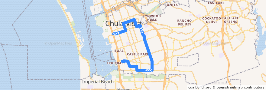 Mapa del recorrido MTS 701 (to Palomar Street Transit Center) de la línea  en Chula Vista.
