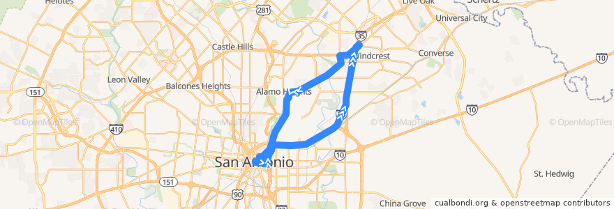 Mapa del recorrido Austin Highway/Randolph Lineup de la línea  en San Antonio.