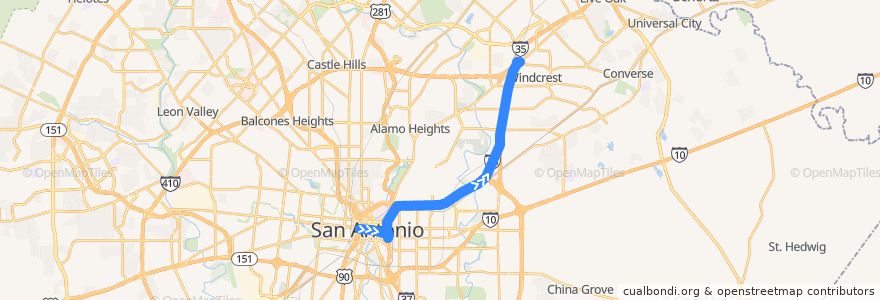 Mapa del recorrido IH-35 Express de la línea  en サンアントニオ.