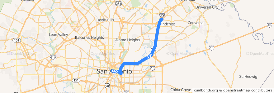 Mapa del recorrido IH-35 Express de la línea  en San Antonio.