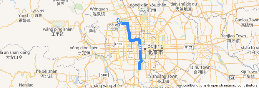 Mapa del recorrido Subway 4: 安河桥北 => 公益西桥 de la línea  en 北京市.