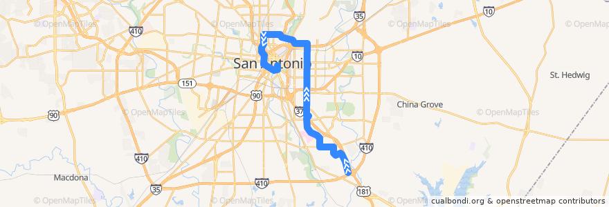 Mapa del recorrido New Braunfels Frequent de la línea  en サンアントニオ.