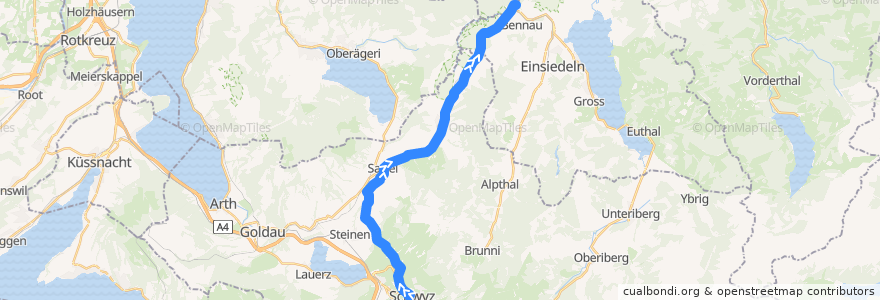 Mapa del recorrido Bus 7: Schwyz, Post => Biberbrugg, Bahnhof de la línea  en Schwyz.