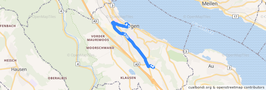 Mapa del recorrido Bus 131: Horgen, Bahnhof => Horgen, Waldegg [Weg A] de la línea  en Horgen.