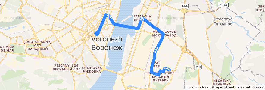 Mapa del recorrido Автобус №2Н: Институт - Кинотеатр Спартак de la línea  en городской округ Воронеж.