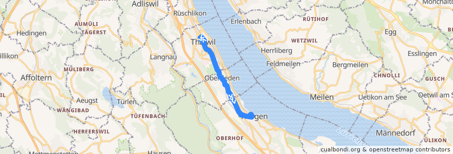 Mapa del recorrido Bus 145: Thalwil, Zentrum => Horgen, Bahnhof de la línea  en Bezirk Horgen.