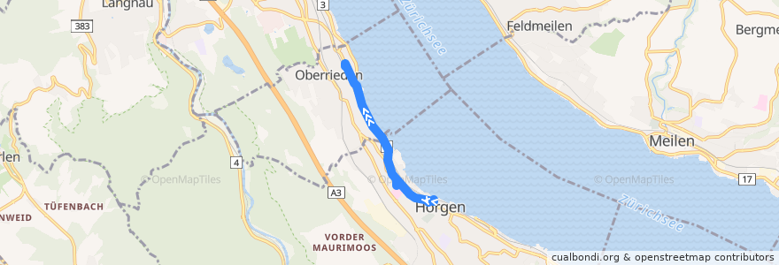 Mapa del recorrido Bus 136: Horgen, Bahnhof => Oberrieden, Bahnhof de la línea  en Bezirk Horgen.