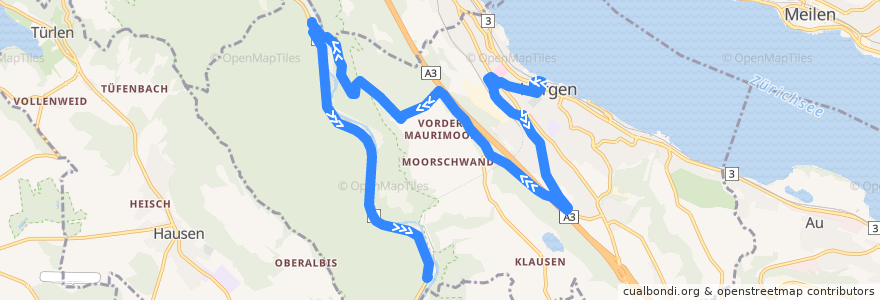 Mapa del recorrido Bus 137: Horgen, Bahnhof => Sihlbrugg, Alter Bahnhof de la línea  en Horgen.