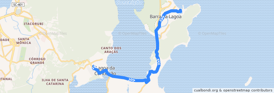 Mapa del recorrido Ônibus 360: Barra da Lagoa, TILAG => Bairro de la línea  en 플로리아노폴리스.