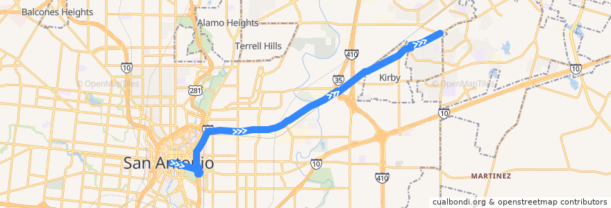 Mapa del recorrido Kirby/Converse de la línea  en San Antonio.