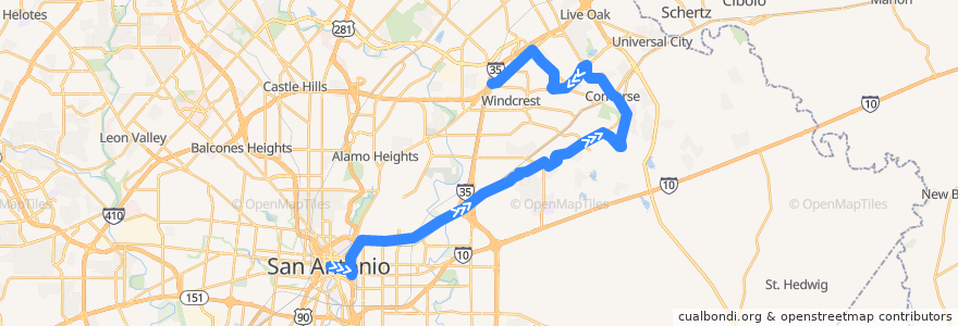 Mapa del recorrido Kirby/Converse de la línea  en Bexar County.