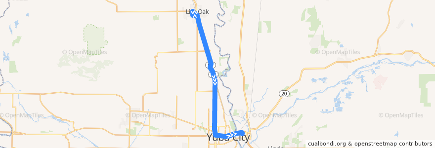 Mapa del recorrido Live Oak de la línea  en Sutter County.