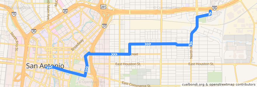 Mapa del recorrido Hays Frequent de la línea  en San Antonio.